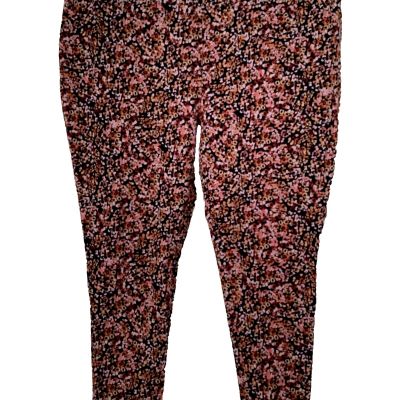 TERRA & SKY HIGH RISE FITTED NAVY FLORAL KNIT ANKLE LEGGING Sz 4X *